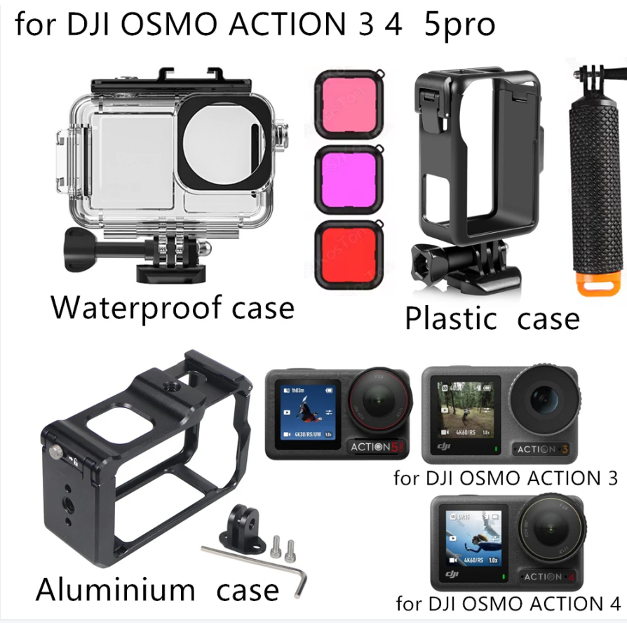 45m ดําน้ํากรณีกันน้ําพลาสติกพร้อมอลูมิเนียมเกราะป้องกันสําหรับ DJI OSMO Action 5pro 4 3 อุปกรณ์เสริมสําหรับกล้อง