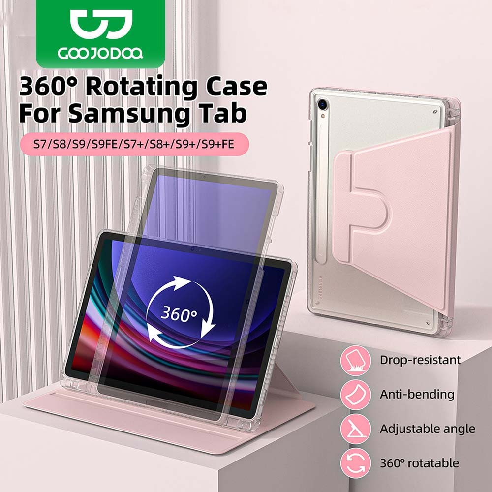 GOOJODOQ เคสป้องกันแท็บเล็ต Samsung เข้ากันได้กับ S7/S8/S9/S9FE/+FE หน้าจอหมุนได้ 360 องศาการออกแบบมนุษย์