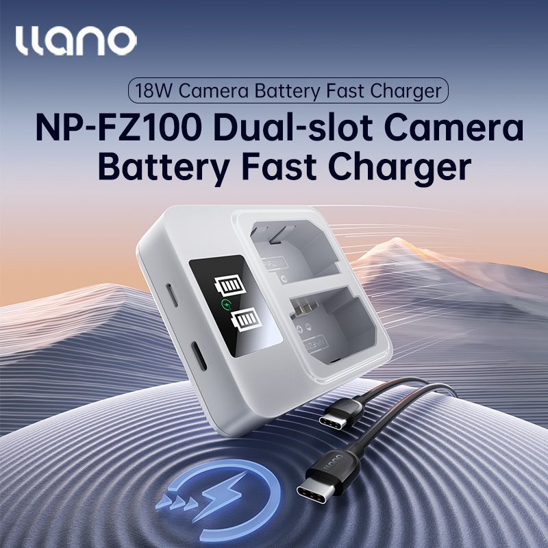 Llano เครื่องชาร์จแบตเตอรี่กล้อง 18W, เครื่องชาร์จ USB คู่พร้อมจอแสดงผล LCD ชาร์จเร็วเข้ากันได้กับ Sony Fuji Canon Panasonic