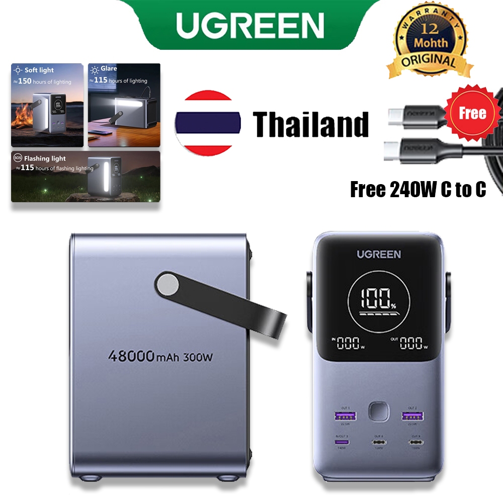 Ugreen power pack 48000mAh 300W พร้อมจอแสดงผลดิจิตอลอัจฉริยะสําหรับเดินทางตั้งแคมป์กลางแจ้ง
