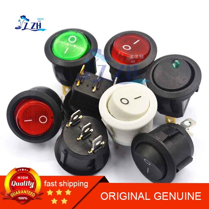 สวิตช์ Rocket Shape Round Rocker Power Switch Push Button 2 Pins 3 Red Green White Black Open Hole 20mm6A 250V