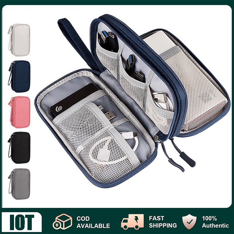 Travel Organizer, Power Bank Storage Bag พร้อมกระเป๋าเก็บสายเคเบิลสองชั้นสําหรับหูฟัง Usb ฮาร์ดไดรฟ์