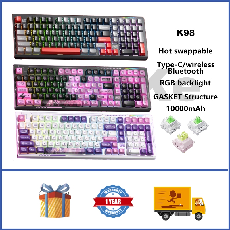 Lingbao K98 คีย์บอร์ดไร้สาย 98% Hot swappable RGB GASKET คีย์บอร์ดเกมแบบกําหนดเอง
