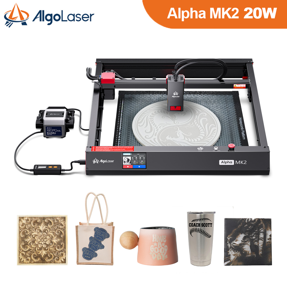 AlgoLaser Alpha MK2 20W 3 ชิ้นเครื่องแกะสลักเลเซอร์/เครื่องตัดไม้/โลหะอะคริลิคแกะสลักสำหรับผู้เริ่มต้น