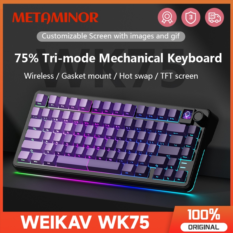 Weikav WK75 คีย์บอร์ดไร้สายพร้อมหน้าจอ TFT Hot Swap RGB คีย์บอร์ดบลูทูธแบบกําหนดเอง