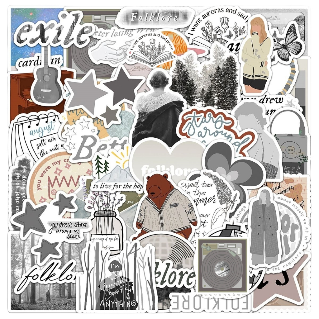 50 ชิ้น Taylor Swift Folklore lyric สติกเกอร์ DIY สําหรับโทรศัพท์แล็ปท็อปรถสติกเกอร์บ้านสติกเกอร์