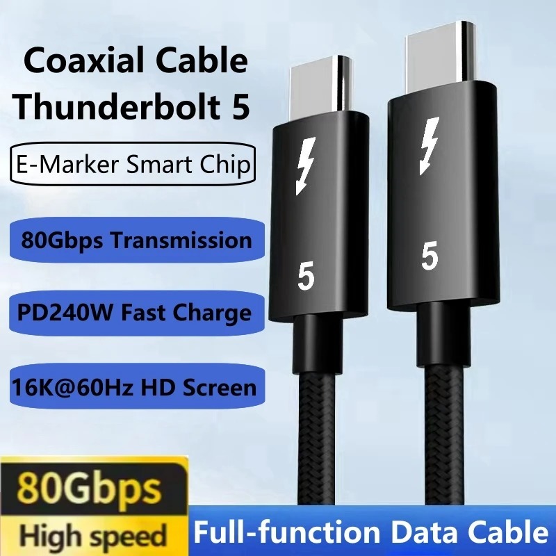 0.5m 1m 2m Thunderbolt 5 Full-function Data Cable USB c USB c Fast Charging PD 240w 80Gbps Type-c 16K @ 60Hz Video Output Functional สําหรับ HDTV Macbook Pro แล็ปท็อป