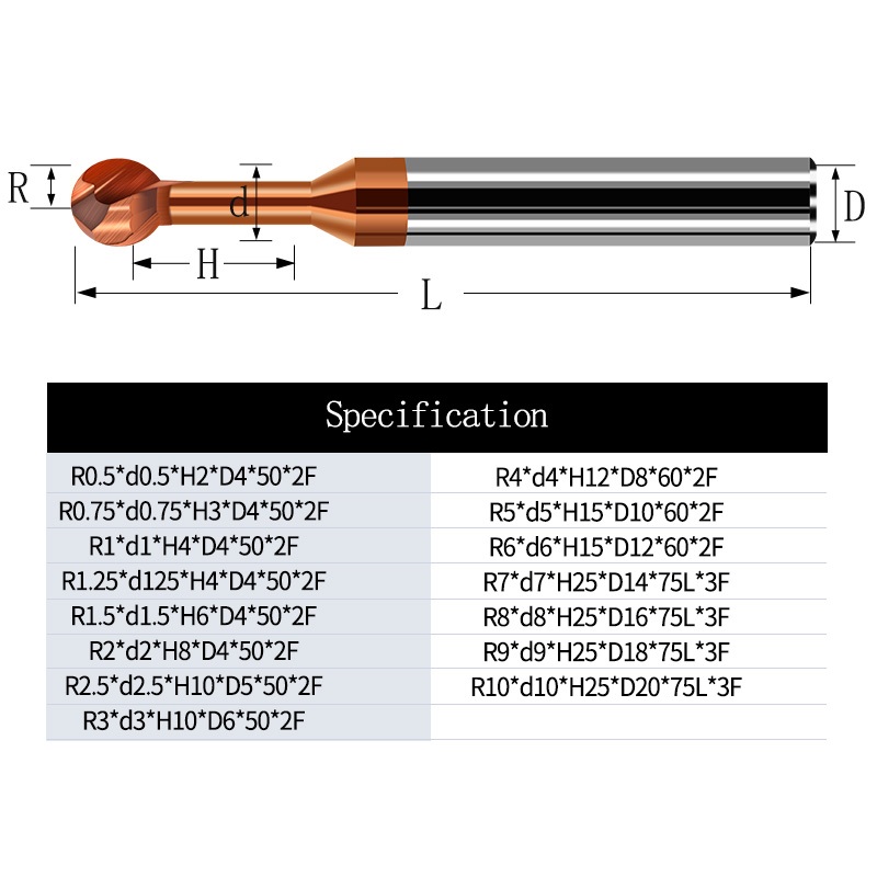 Hrc55 เหล็กทังสเตน Lollipop ball Cutter โดยรวมโลหะผสม R0.5-R6 หัวบอล End Mill