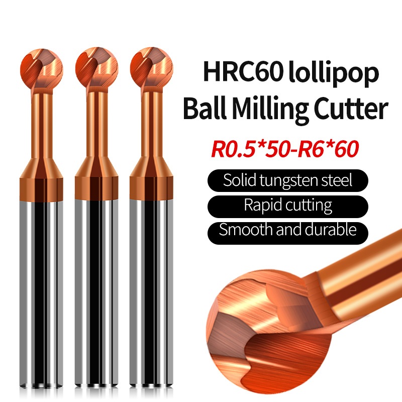 Hrc55 เหล็กทังสเตน Lollipop ball Cutter โดยรวมโลหะผสม R0.5-R6 หัวบอล End Mill