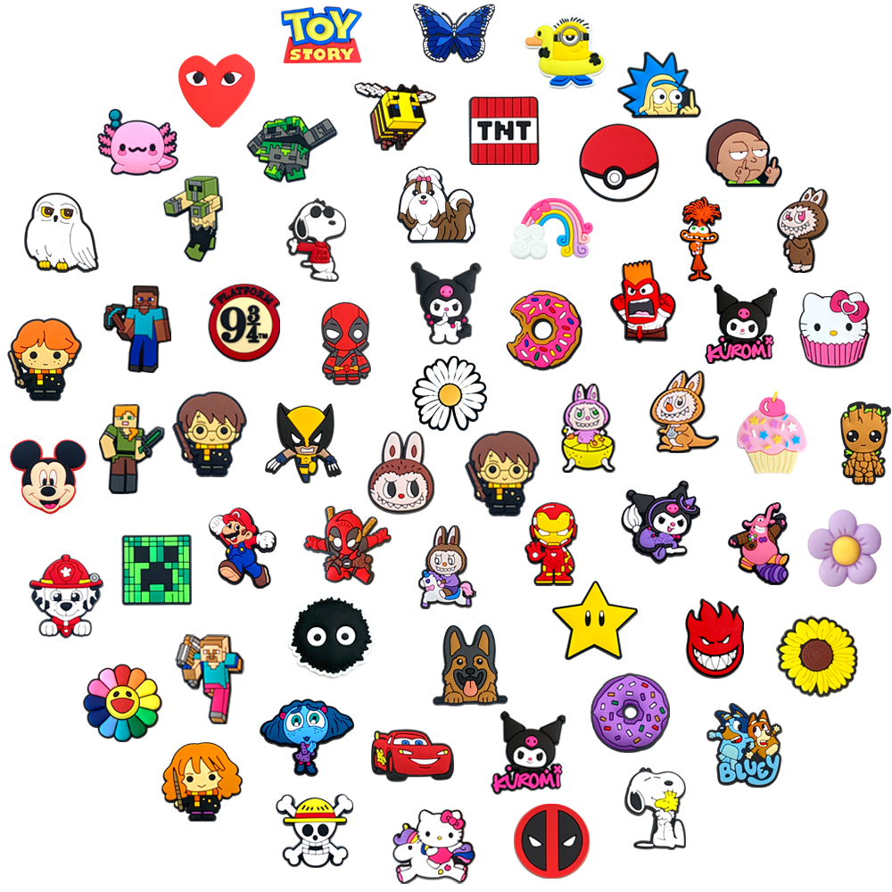 100 ชิ้นรูปแบบขายร้อนรองเท้า Charms DIY อุปกรณ์เสริมสําหรับ PVC ตกแต่ง Fit Bubble สไลด์รองเท้าแตะ