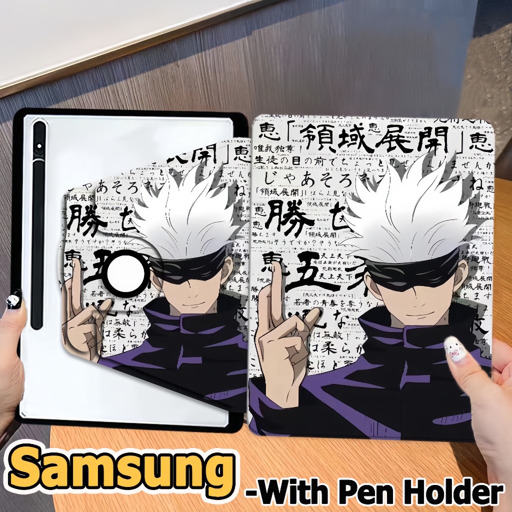 เคสฝาพับ ซัมซุง Tab case S6 lite S10+ S9 S8 S7 S7FE S9FE S9FE+ A8 A9 A9+ Samsung Galaxy Tab S8+ S9+ S7+ A7 lite 360°หมุน แนวตั้ง แนวนอน เคส Galaxy /Jujutsu Kaisen เคสฝาพับ Samsung