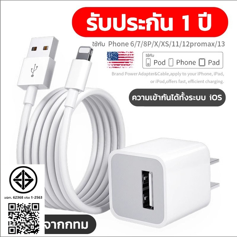 5W adapter USB สายชาร์จ+หัวชาร์จ Fast Charging 1m/1.5/2m รใช้กับ i14 i13 i12 i11