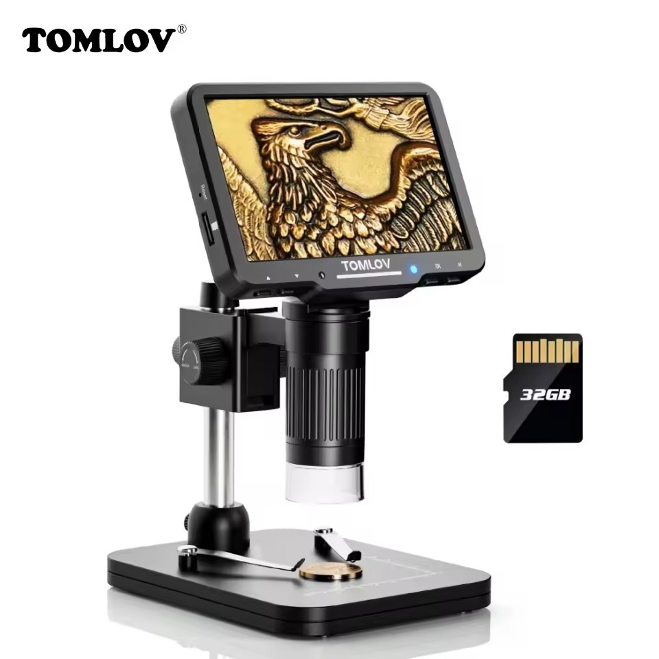 TOMLOV DM5 กล้องจุลทรรศน์ดิจิตอล 5 "LCD  Digital Microscope กล้องจุลทรรศน์วิดีโออิเล็กทรอนิกส์สําหรั