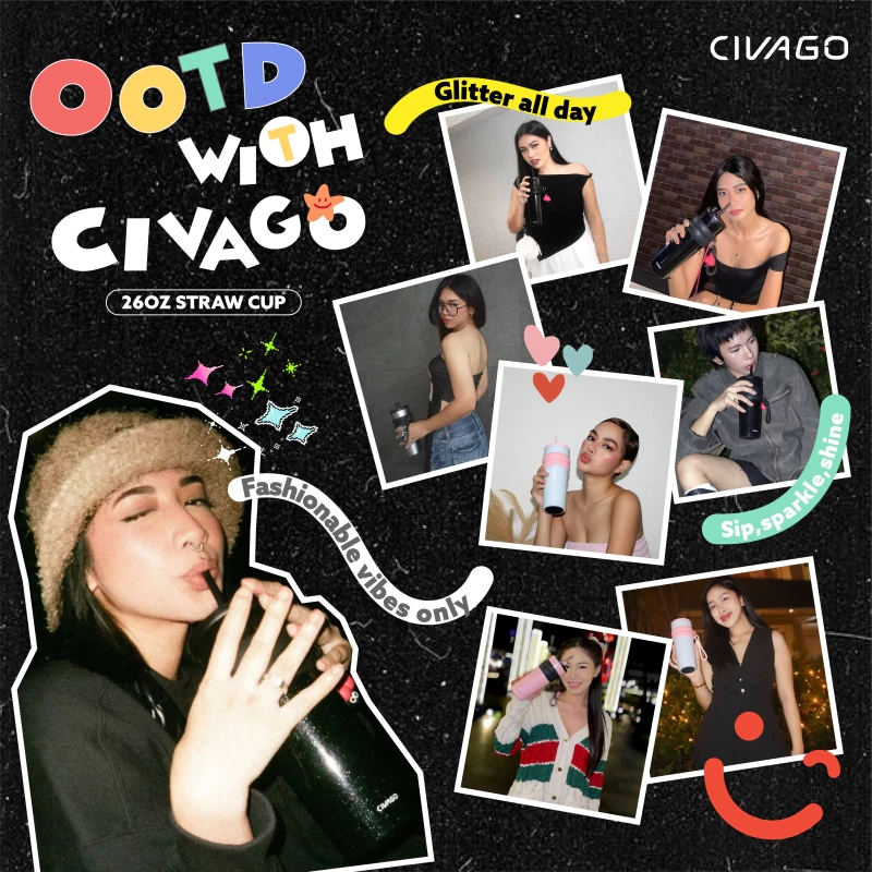 CIVAGO（26oz/780ml） แก้วกาแฟสแตนเลสซับเซรามิกพร้อมฝาปิดขวดสูญญากาศสามารถเก็บความร้อนและความเย็น thumbnail 3