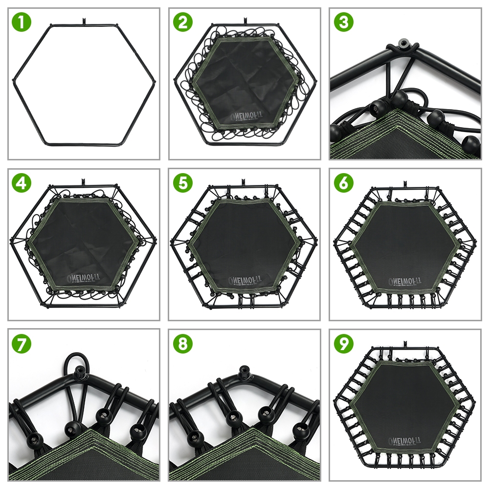 OneTwoFit แทรมโพลีน 50 นิ้ว หกเหลี่ยม แทรมโพลีนผู้ใหญ่ ราวจับปรับความสูงได้ 5 ระดับ สปริงแข็งแรง ออกกำลังกาย เสียงเงียบ แทมโพลีน - รูปที่ 6