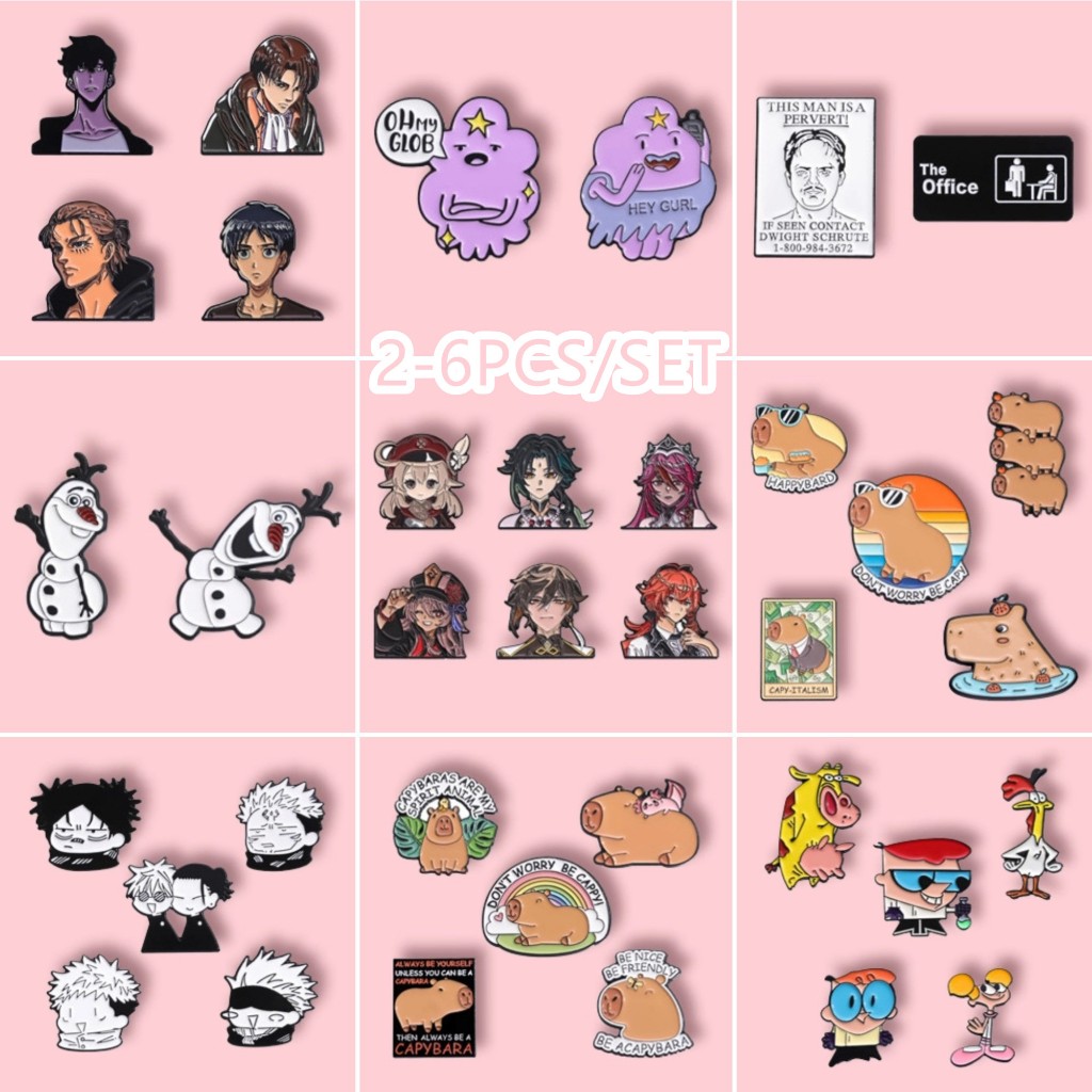 เข็มกลัดโลหะ รูปการ์ตูนสัตว์น่ารัก สําหรับตกแต่งกระเป๋าเป้สะพายหลัง 2-6 ชิ้น ต่อชุด
