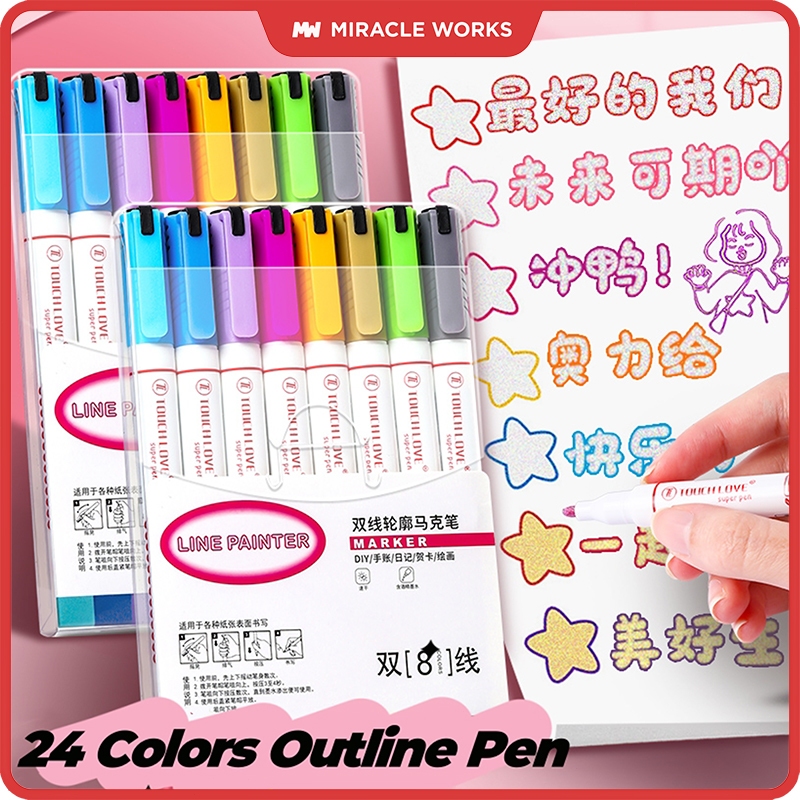 MW ปากกาเขียนเส้นคู่ 8/12/24 สี ชุดปากกา Dream Hand Acount ปากกา DIY Metal Stroke Color Pearl Pen ปากกามาร์กเกอร์เมทัลลิก