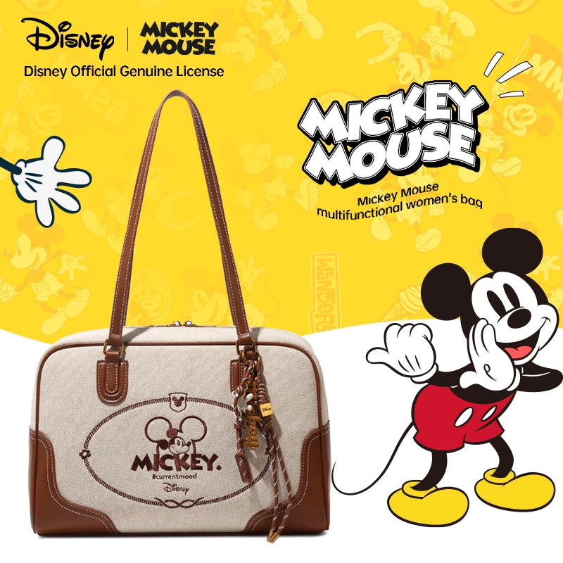 Disney Mickey Mouse Series กระเป๋าผ้าใบย้อนยุคมัลติฟังก์ชั่นอินเทรนด์กระเป๋าสะพายไหล่เดียว Messenger หญิงกระเป๋า BMK-72200K