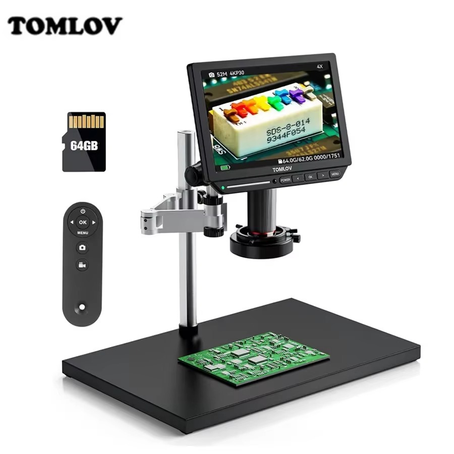 Tomlov กล้องจุลทรรศน์ดิจิตอล 4K สําหรับบัดกรี TM4K Flex Arm 2000X กล้องจุลทรรศน์ HDMI อิเล็กทรอนิกส์