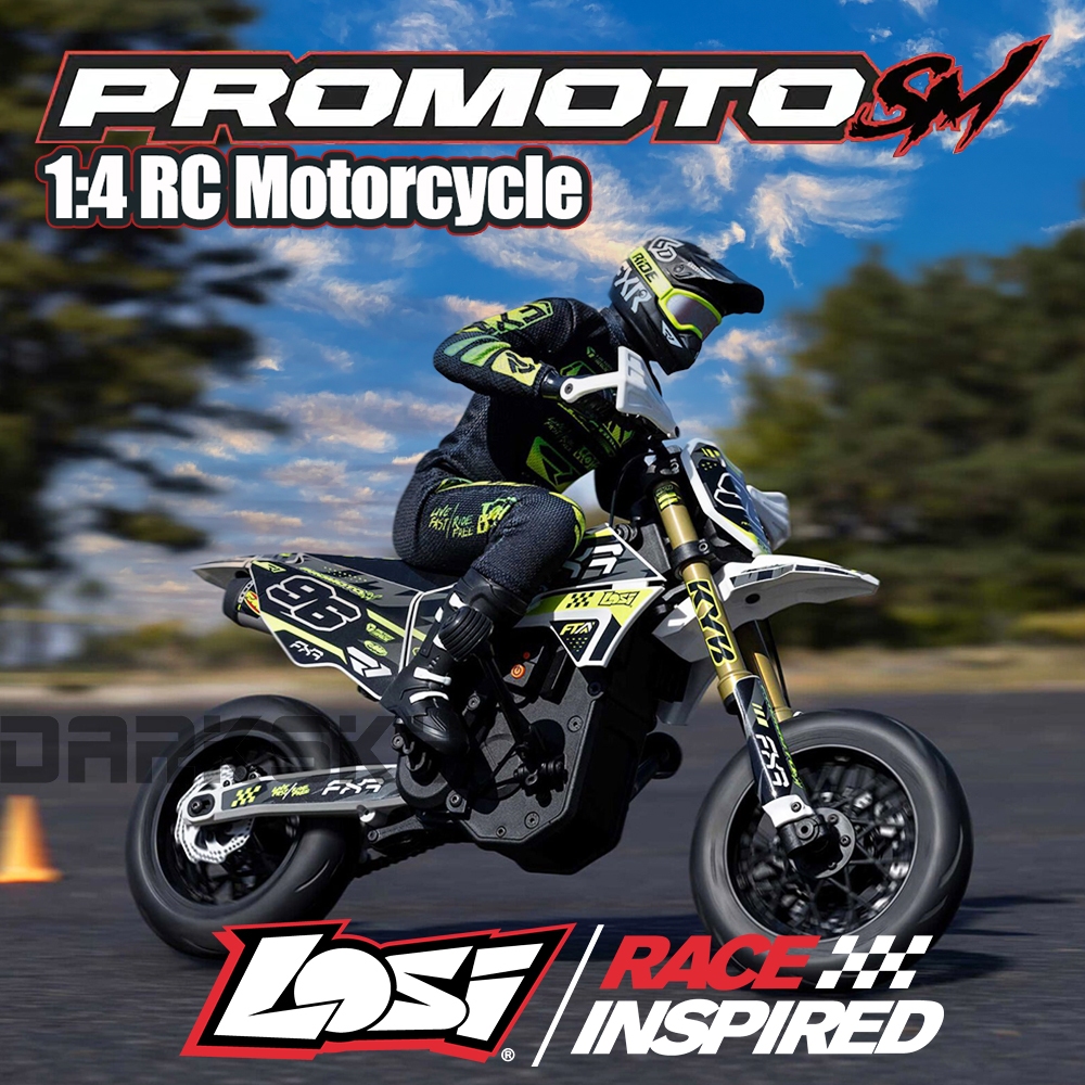 Losi Promoto-SM FXR RTR 1/4 จําลองไฟฟ้า RC รีโมทคอนโทรลรถจักรยานยนต์รุ่นรถผู้ใหญ่ของเล่นเด็ก LOS-2310 LOS-2272