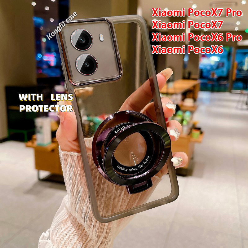 ปลอกสําหรับ Xiaomi Poco X7 X6 Pro PocoX7Pro PocoX7 PocoX6Pro PocoX6 5G Square สนับสนุนเคสโทรศัพท์แฟชั่นคู่กันกระแทกเลนส์กล้องป้องกันปลอกยึดฝาหลัง