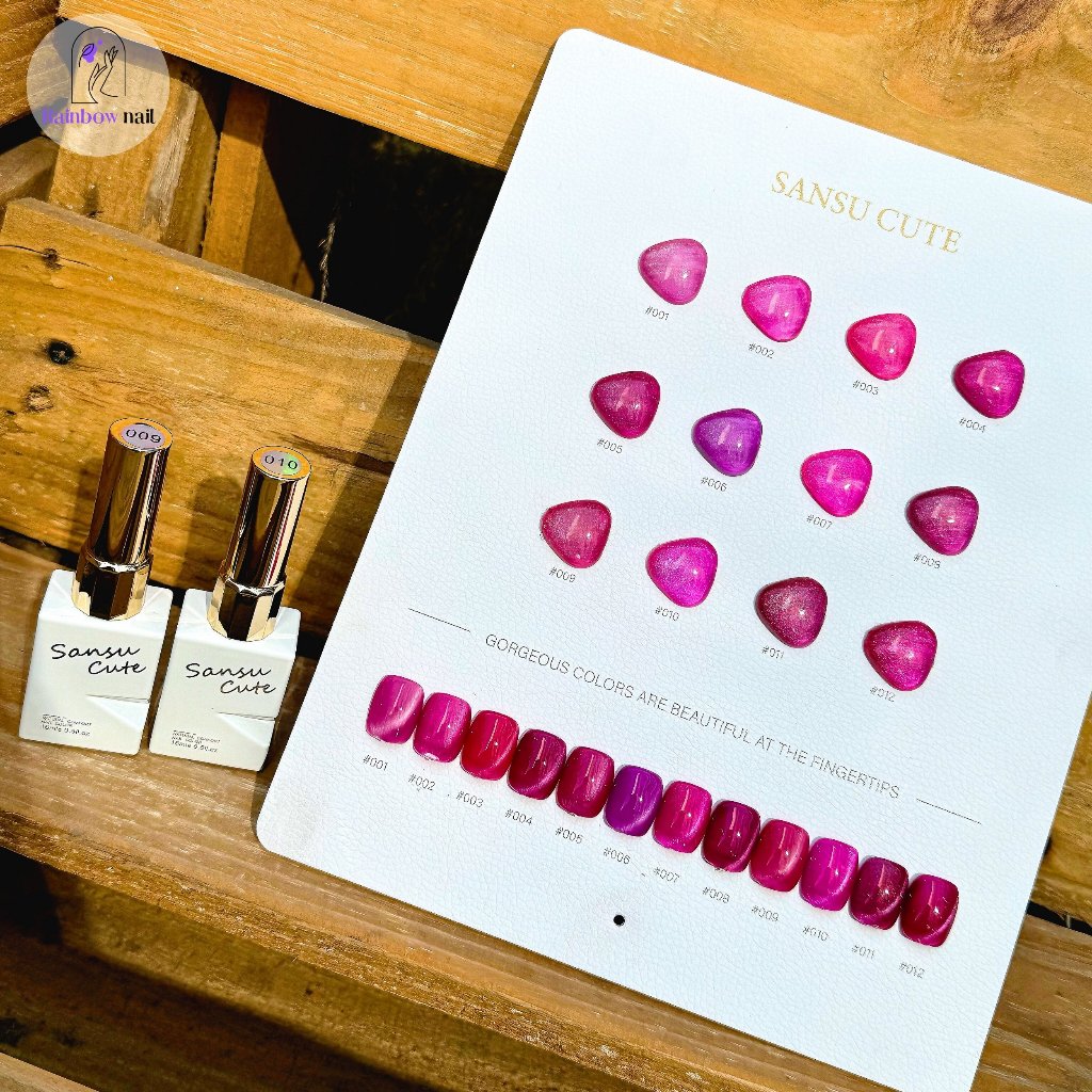 SANSU 12 สีแมวตาเจลยาทาเล็บชุด ชุดสีพีชแดงชมพู แผนภูมิสีฟรี สามารถจัดส่งได้ทันที