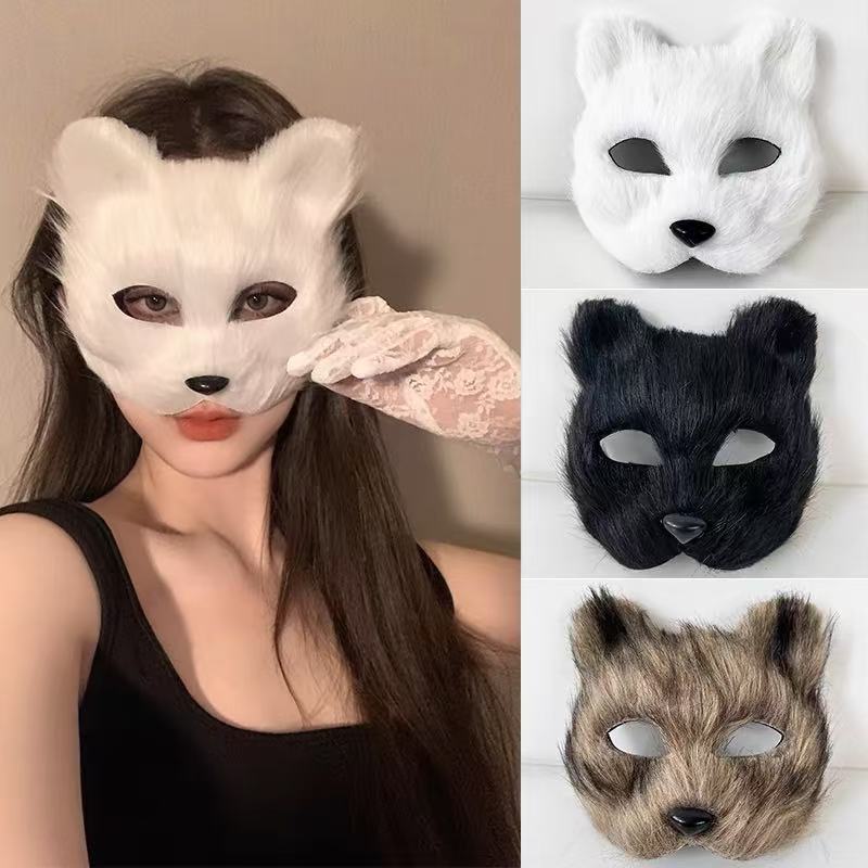 Lone หน้ากากหมาป่าหูแมว Headdress คอสเพลย์ Fox Series Hand-Made จําลองสัตว์หูแถบคาดศีรษะ Wolf Tail Waistdress หูแมวอุปกรณ์เสริมผม