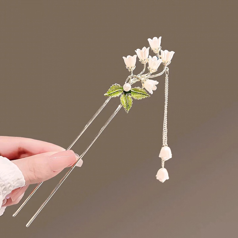 High-end Lily of the Valley Hairpin หญิงโมเดิร์น Hairpin ใหม่จีน Hairpin สไตล์โบราณ Step-Shakeing พู่