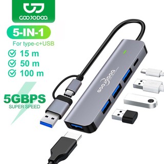 GOOJODOQ 5-in-1 5 Port USB 3.1 Type-C High Speed USB C HUB with 3.0 2.0 5Gbps TF SD Reader Card Slot PD for MacBook Pro Air USB C Splitter