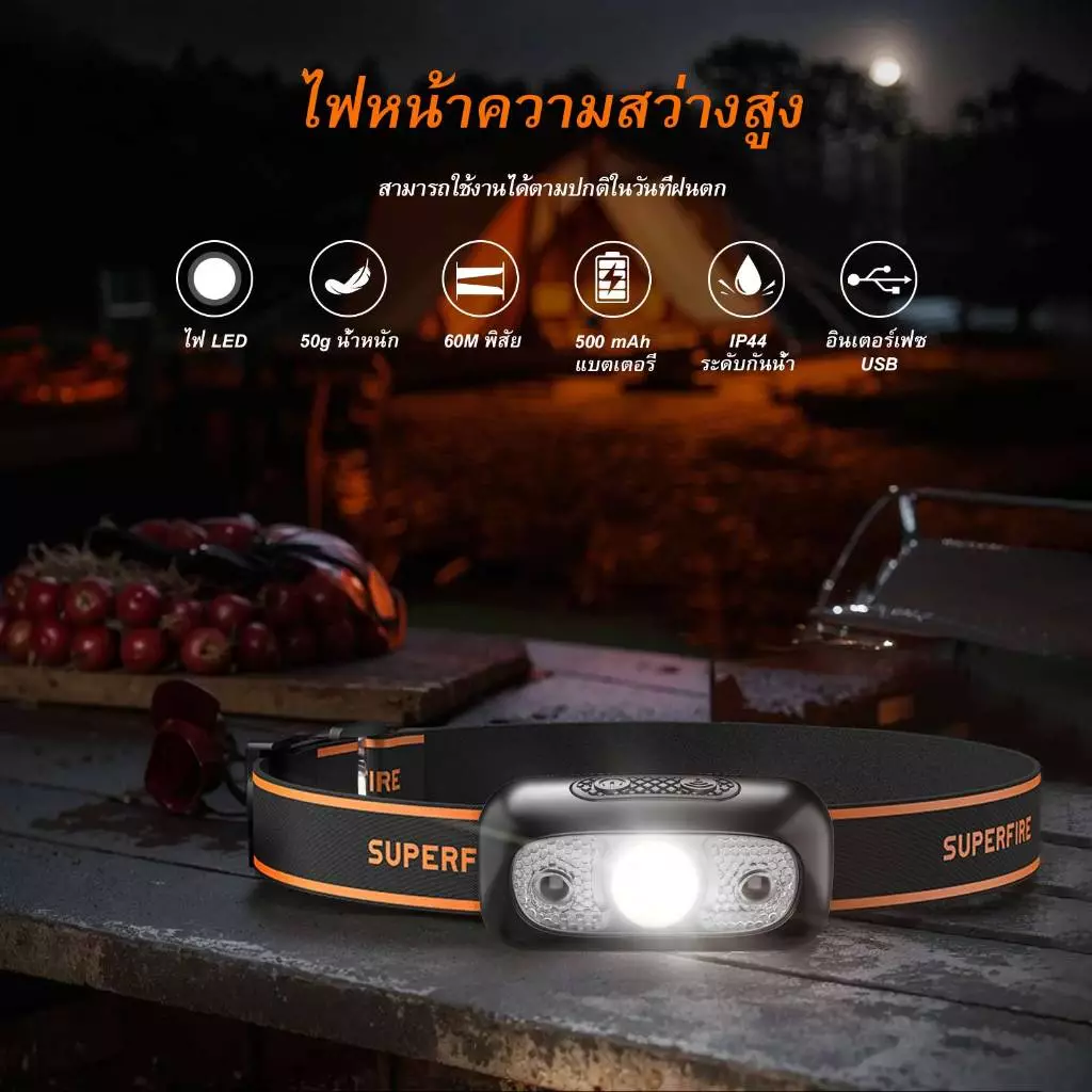 SUPERFIRE HL05 ไฟฉายคาดหัว LED ชาร์จได้ แสงสีขาวแดง thumbnail 3