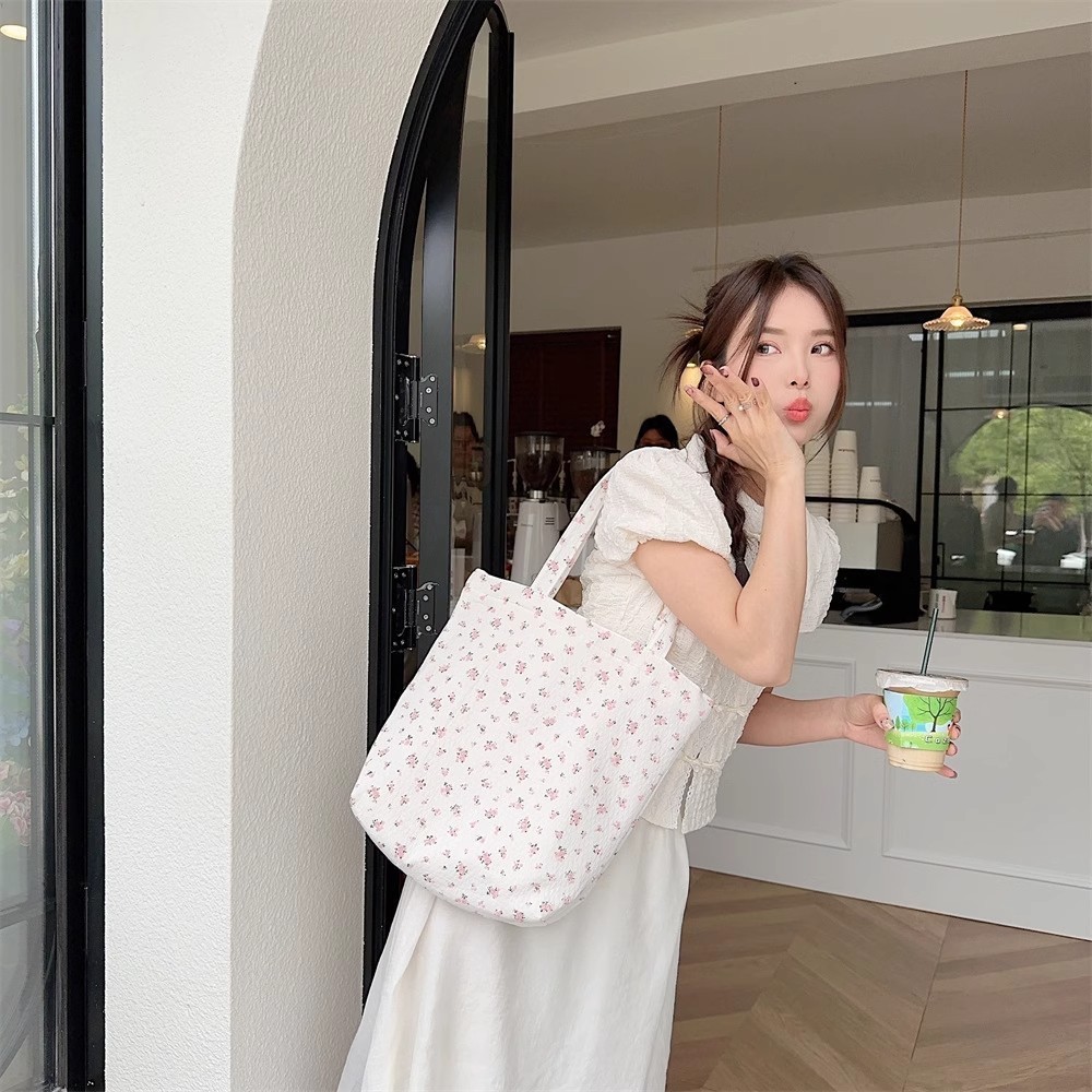 เกาหลีดอกไม้ใหม่ความจุขนาดใหญ่สิริสดกระเป๋าผ้าใบอเนกประสงค์