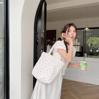 เกาหลีดอกไม้ใหม่ความจุขนาดใหญ่สิริสดกระเป๋าผ้าใบอเนกประสงค์