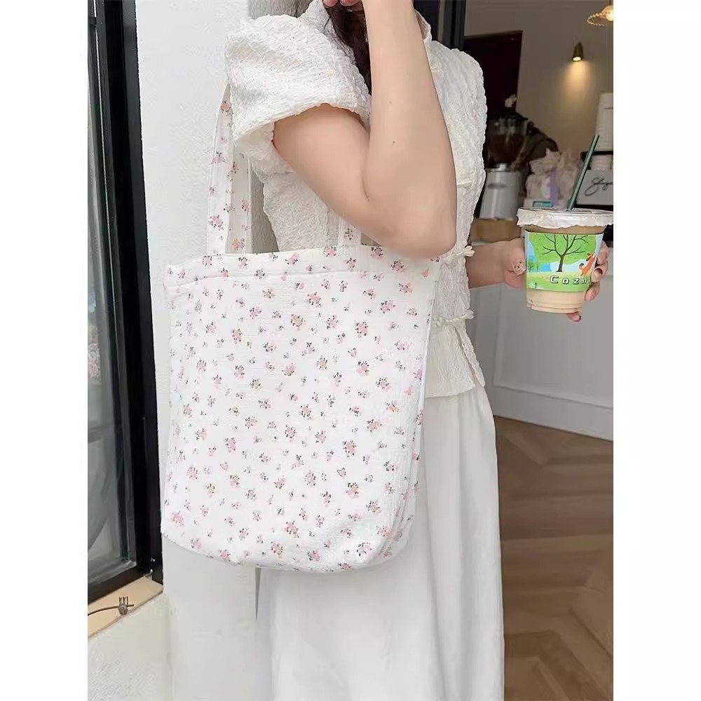 เกาหลีดอกไม้ใหม่ความจุขนาดใหญ่สิริสดกระเป๋าผ้าใบอเนกประสงค์