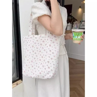 เกาหลีดอกไม้ใหม่ความจุขนาดใหญ่สิริสดกระเป๋าผ้าใบอเนกประสงค์