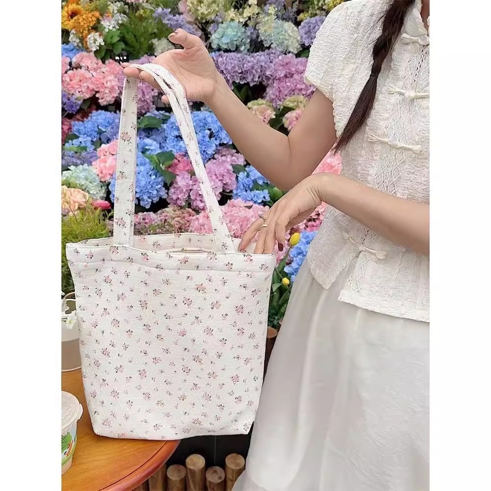 เกาหลีดอกไม้ใหม่ความจุขนาดใหญ่สิริสดกระเป๋าผ้าใบอเนกประสงค์
