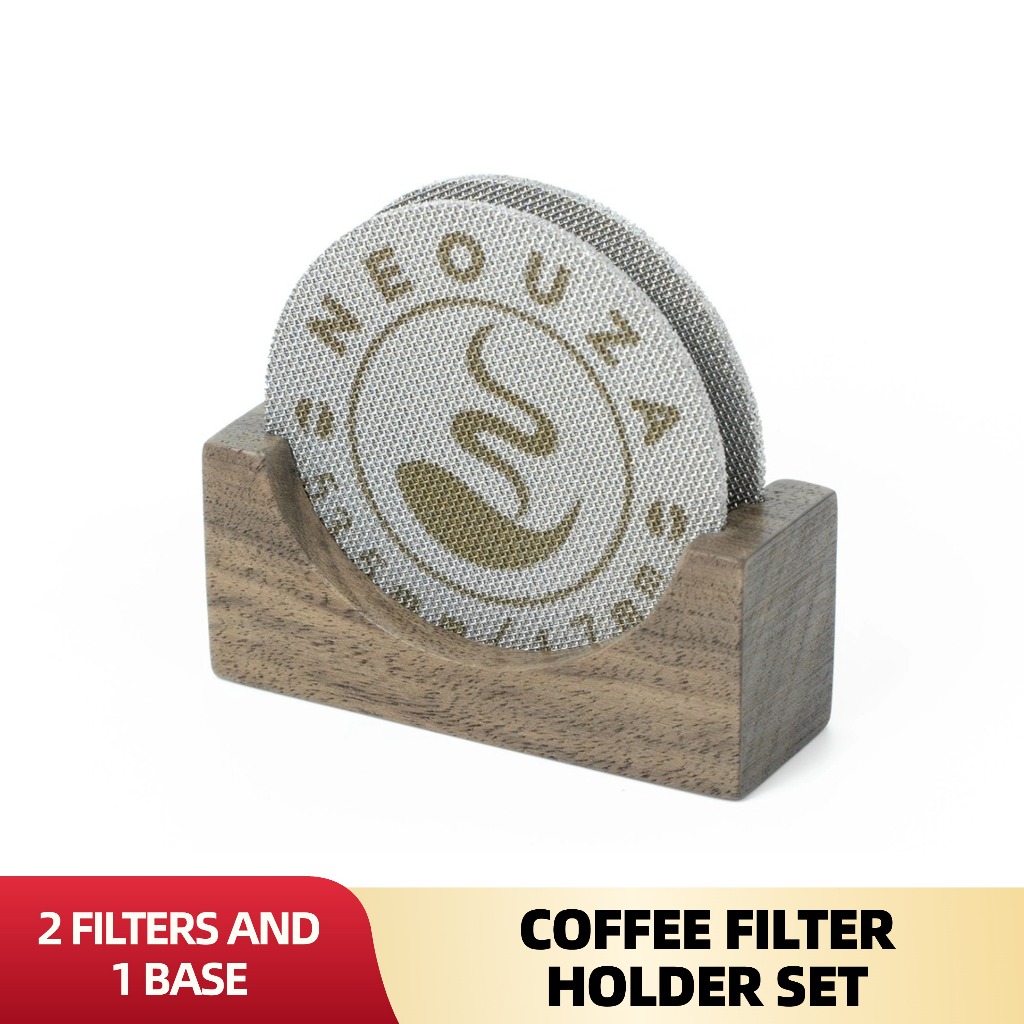 Neouza Coffee Puck Screen Stand 2 ชิ้น 51/53/58 มิลลิเมตรกรองเอสเปรสโซแบบใช้ซ้ําได้, สแตนเลสและไม้