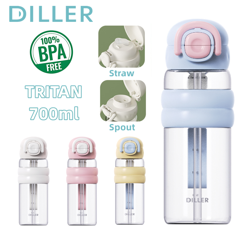 Diller Dual Head Leakproof Tritan BPA-Free ขวดน้ําพร้อมสายรัดสําหรับนักเรียน 24oz 700ml D2581