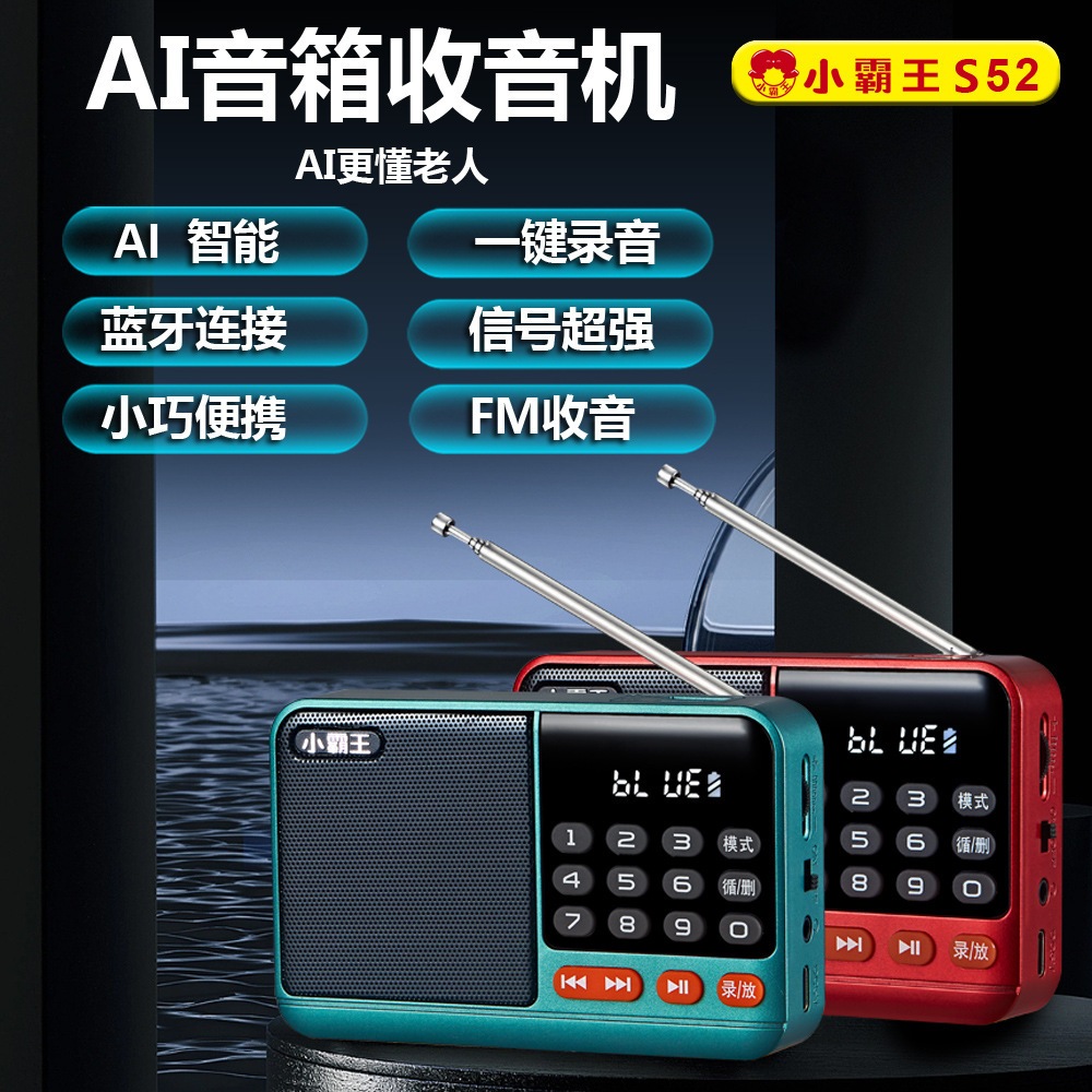 วิทยุบลูทูธแบบชาร์จไฟได้พร้อม FM |Type-C ชาร์จวิทยุขนาดเล็กแบบพกพาพร้อม 1200MA รองรับลําโพง USB และ TF MP3 (小收王音机)