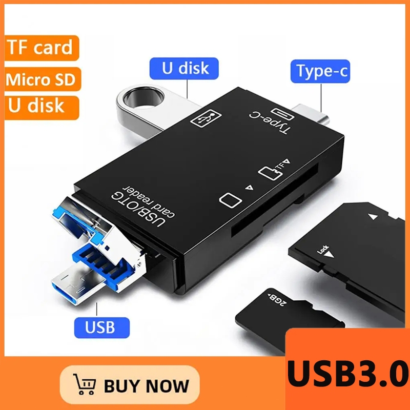 อะแดปเตอร์ USB เครื่องอ่านการ์ด USB 3.0 6 in 1 OTG Multi-Function C-Type Micro tf SD USB Card Reader อะแดปเตอร์ OTG เครื่องอ่านการ์ด tf/SD, คอมพิวเตอร์อะแดปเตอร์ USB