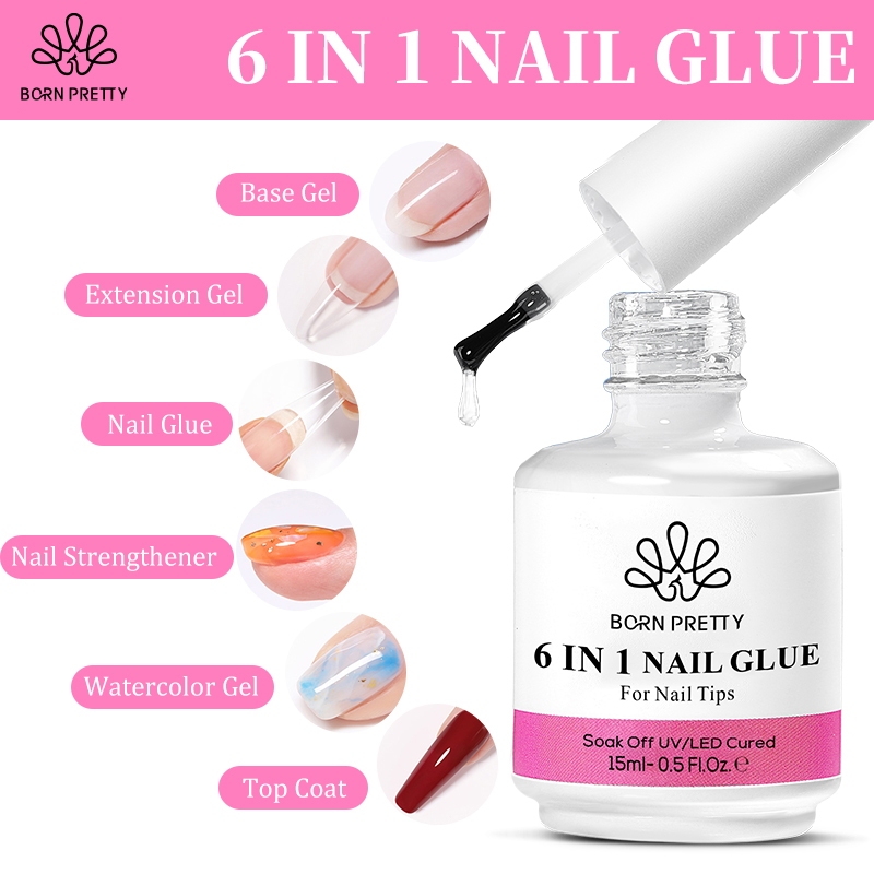 Born PRETTY 15ML 6 In 1 เล็บกาวกดบนเล็บ Bloom Gel Strengthener Extension Base Top Coat Function เคลือบเงาชุด