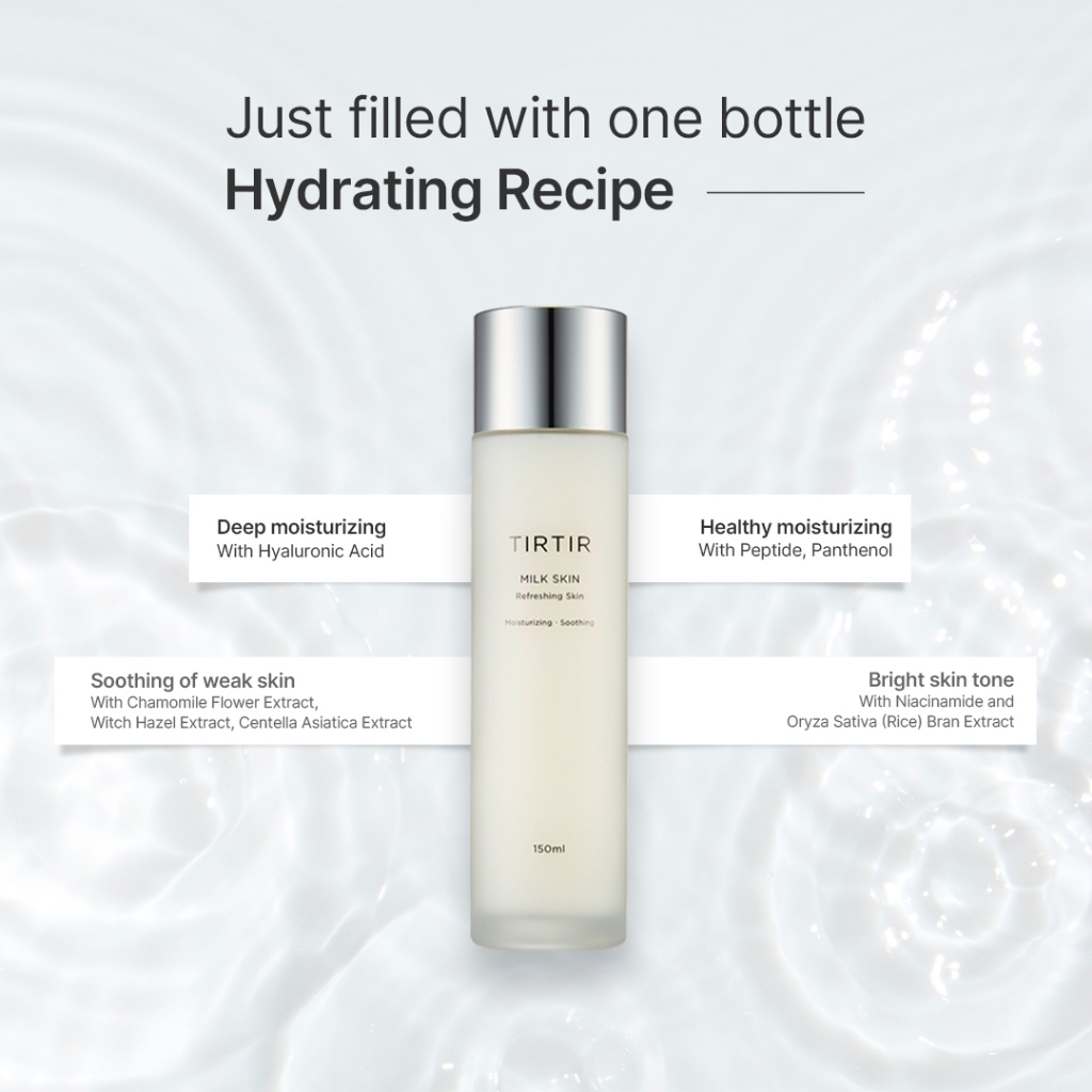 [TIRTIR] Milk Skin Toner 150ml/50ml/20ml (ให้ความชุ่มชื้นล้ําลึก, โกลว์ทันที, 2% Niacinamide, Chamomile, สารสกัดจากรังไหม, เซราไมด์, Panthenol, Paraben-Free) - รูปที่ 2
