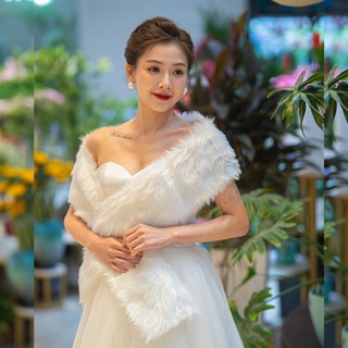 Runny ผ้าคลุมไหล่ ขนเฟอร์เทียม สีขาว สไตล์วินเทจ สําหรับผู้ห…