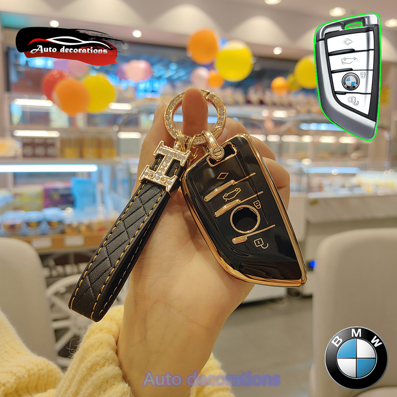 Bmw key cover case gold edge เหมาะสําหรับ BMW 1 2 3 5 6 7 Series X3/4/5/6 E84 E82 E65 ฝาครอบกุญแจ