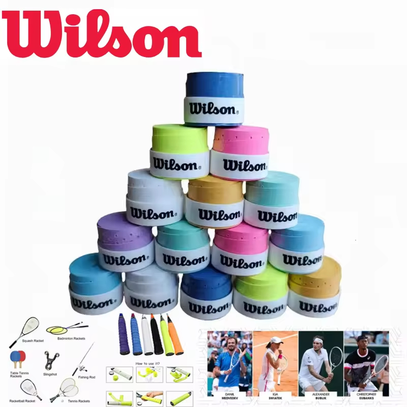 Wilson 12 ชิ้นไม้เทนนิส Overgrip Sweat Band Absorption เทนนิสไม้แบดมินตันมือกาวเทนนิส Grip Pu Non Slip Overgrip