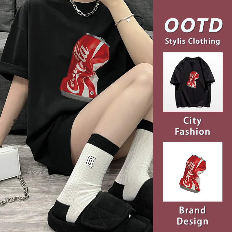 เสื้อยืดคอตตอน ใส่สบาย ไม่หด ไม่ต้องรีด สไตล์ฮิปฮอป ลายสกรีนกระป๋องโค้กสุดชิก ใส่ได้ทั้งชายหญิง YG678