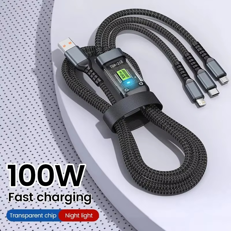 100/66w 3 in 1 สาย Micro USB Type C สําหรับ iPh0ne 15 14 13 Pro Max Huawei Xiaomi Samsung S23 S22 Su
