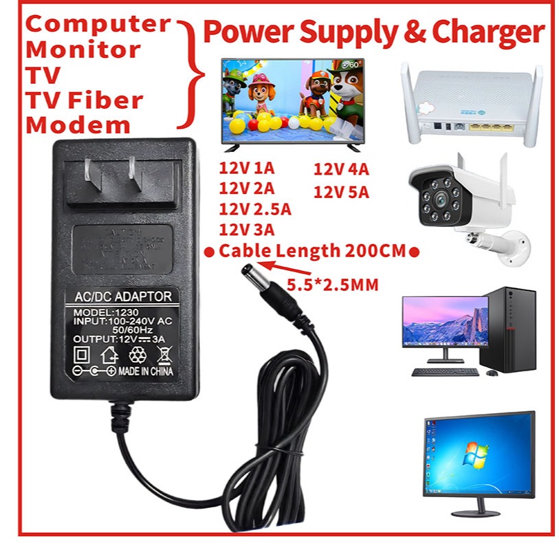 12V 1A 2A 2.5A 3A 4A 5A Fast Charger Adaptor สําหรับจอคอมพิวเตอร์ TV ไฟเบอร์โมเด็มนวดแหล่งจ่ายไฟและชาร์จ DC5.5*2.5 มม.เราเตอร์อุปกรณ์ตรวจสอบเครื่องชาร์จ