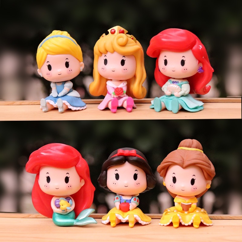 6 ชิ้น/เซ็ตอะนิเมะ Little Mermaid การ์ตูนเจ้าหญิง Snow White Ariel Cinderella Aurora Bella รุ่น Q PVC Action Figure ตุ๊กตาของเล่น