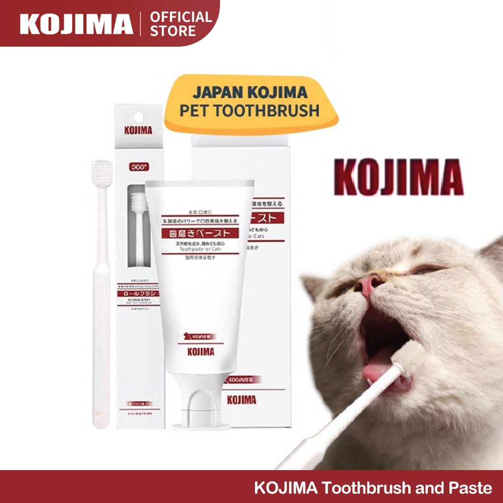【ใหม่ล่าสุด】2025 แปรงสีฟัน KOJIMA 360° สำหรับสุนัขและแมว พร้อมยาสีฟันสำหรับสัตว์เลี้ยง อุปกรณ์ขจัดคราบหินปูน