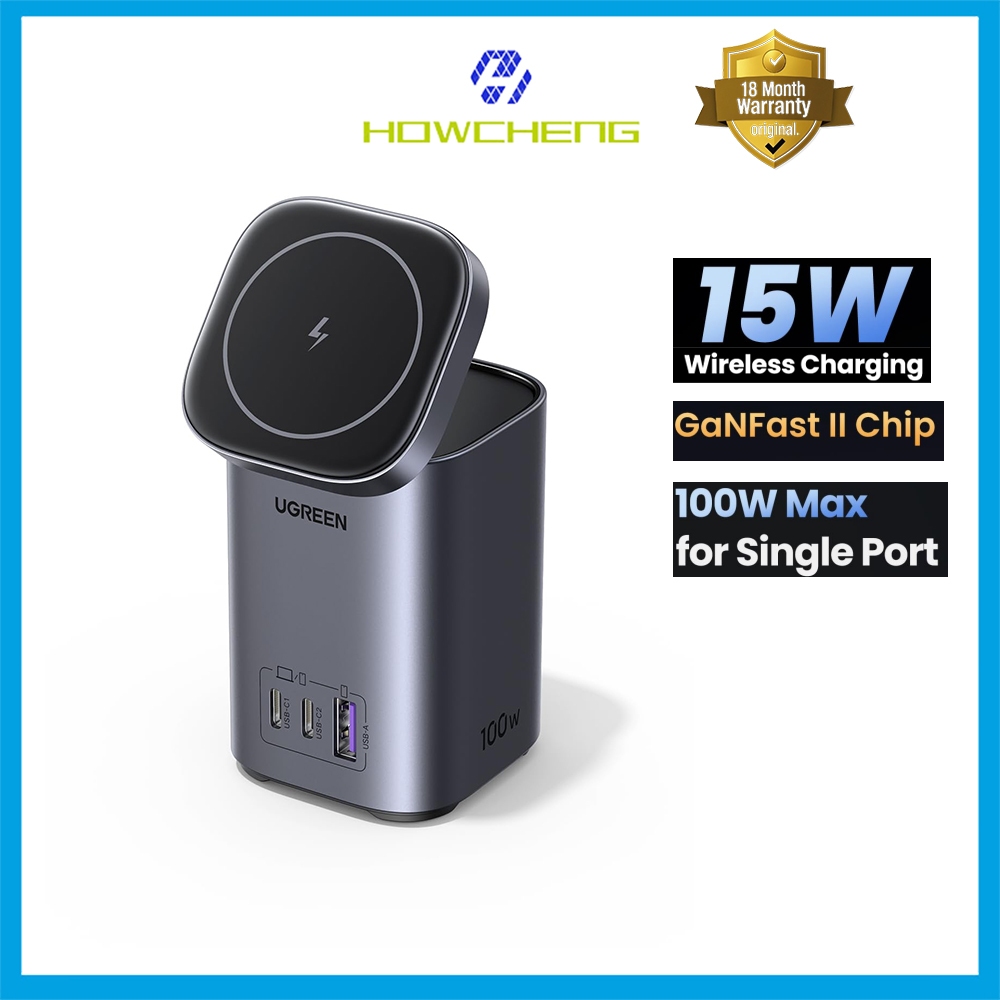 UGREEN สถานีชาร์จไร้สายและแท่นชาร์จไร้สาย 4 in 1 GaN 100W พร้อม 2 PD 100W และ USB-A 22.5W